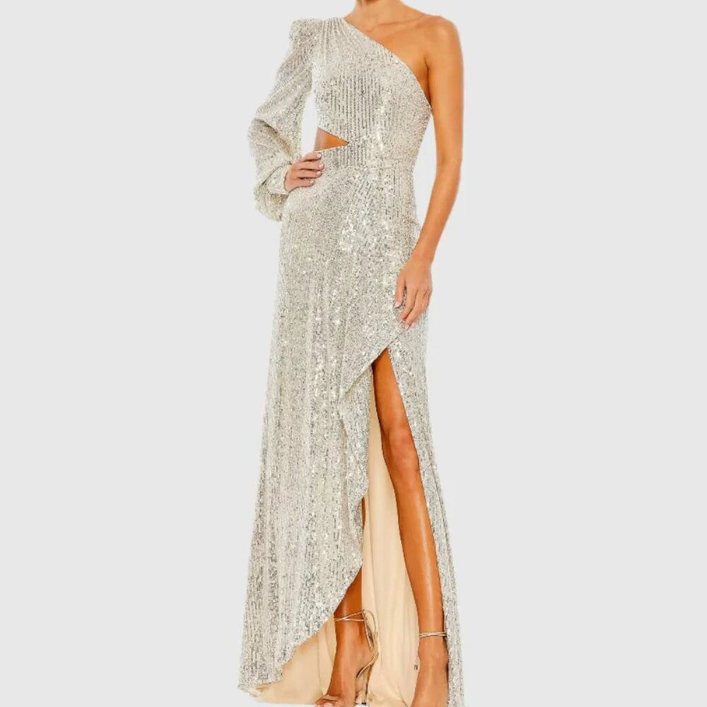 Mac Duggal 26730 Sequin Asymmetrical Neck Long Ball Size 12